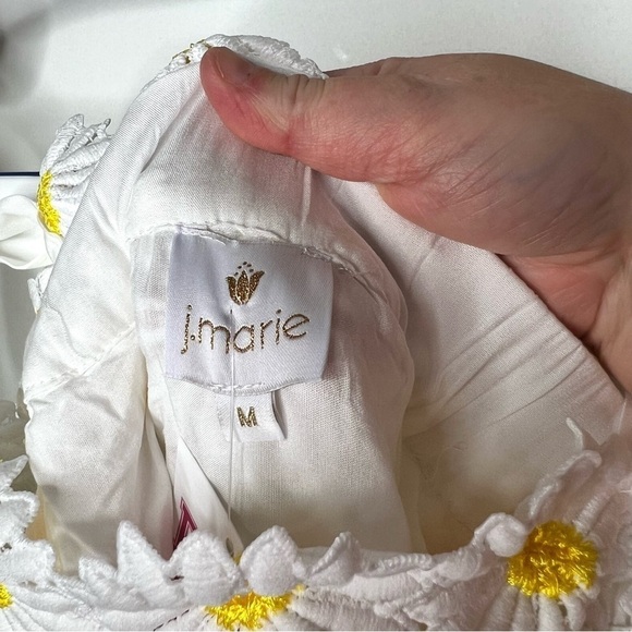 J. Marie Jenna Tie Strap Square Neck White Floral Daisy Lace Shift Midi Dress - Picture 11 of 16